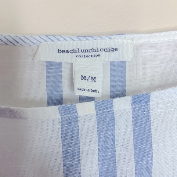 BeachLunchLounge | White Blue Striped Bat Wing Blouse | Casual Spring Summer - Picture 4 of 6